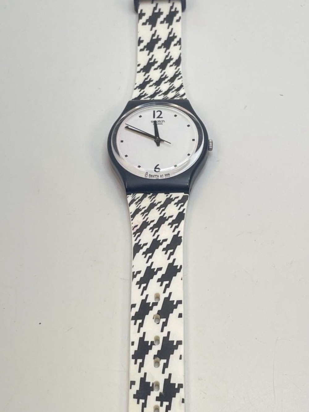 Swatch Black & White Houndstooth Silicone Strap Watch